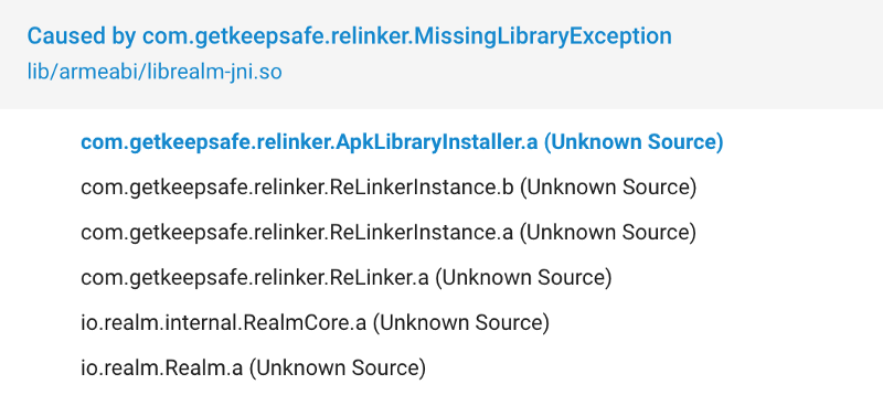 Stacktrace: Missing Library for Realm